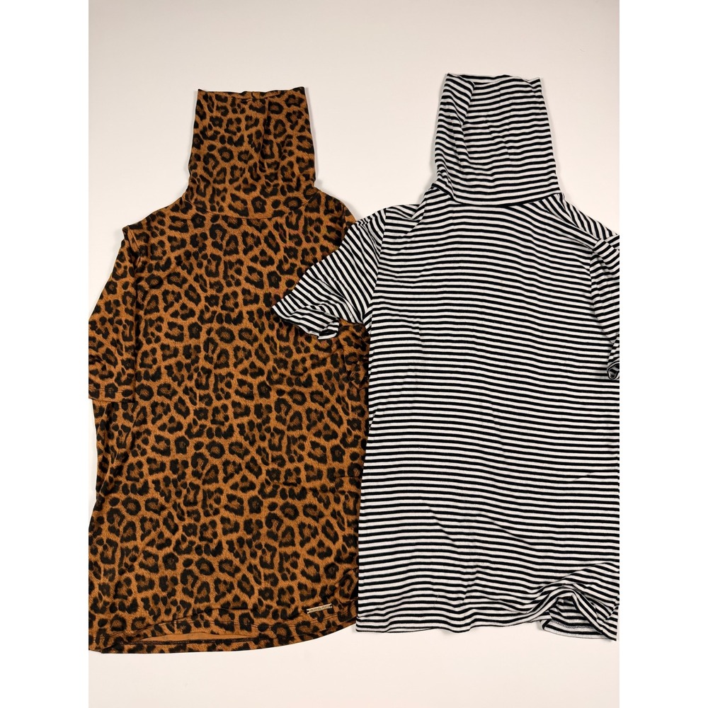 Lot of 2 Vintage Michael Kors Womens Black Cheetah Short Sleeve Turtleneck XS